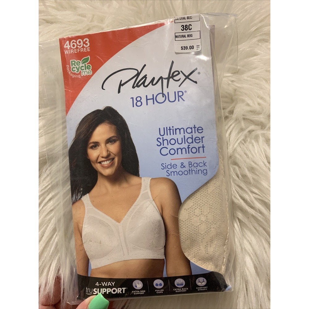 playtex 18 hour bra 38C Natural Beige Wire free 4693 4 Way Tru Support NWT